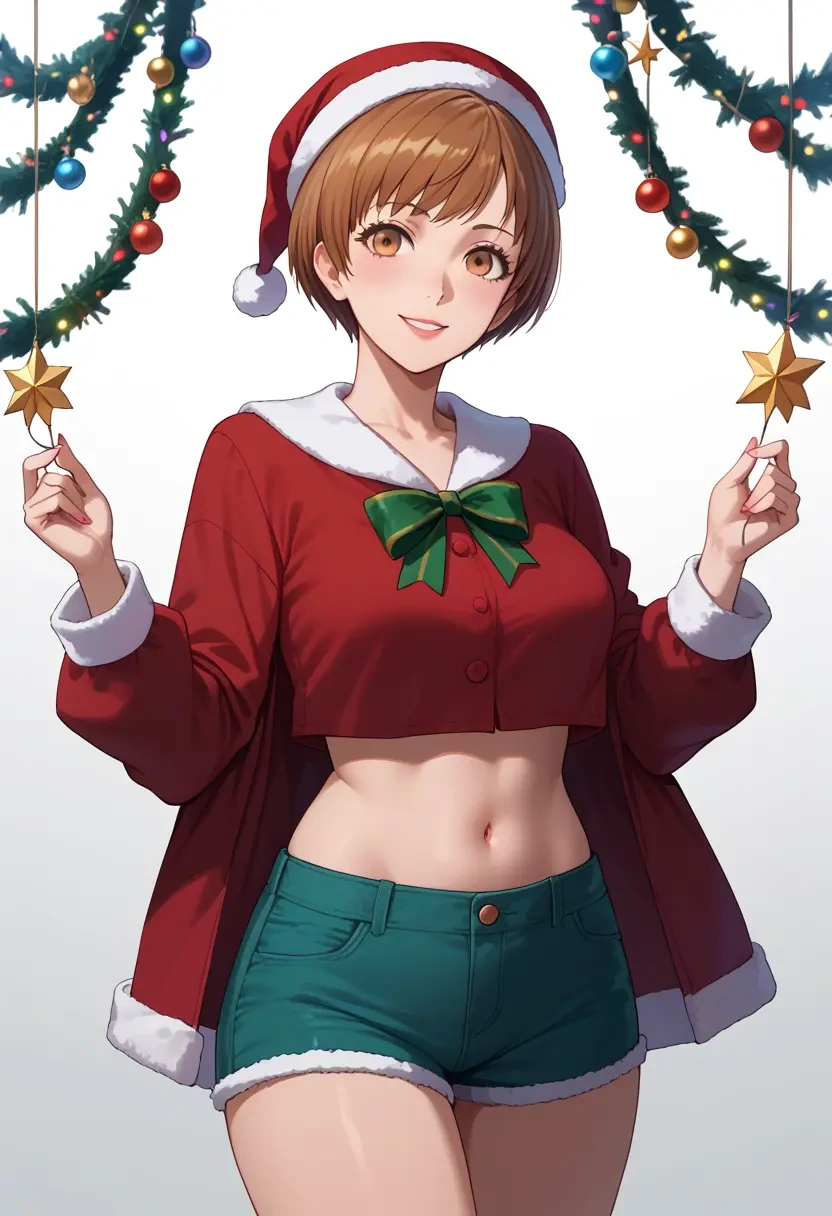 persona,satonaka_chie,Christmas,red velvet shorts  - 