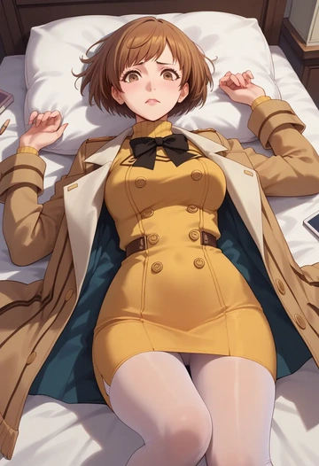 persona,satonaka_chie,coat,long,double-breasted,pencil skirt  - AI generated anime art