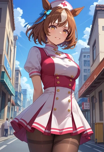 umamusume,satono_diamond_(umamusume),nurse, pantyhose,mini skirt  - AI generated anime art