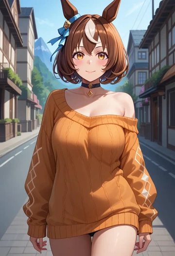 umamusume,satono_diamond_(umamusume),orange,sweater,choker  - AI generated anime art