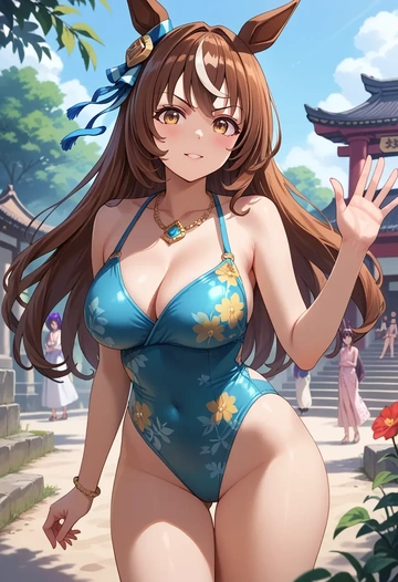 umamusume,satono_diamond_(umamusume),swimsuit,floral print  - AI generated anime art