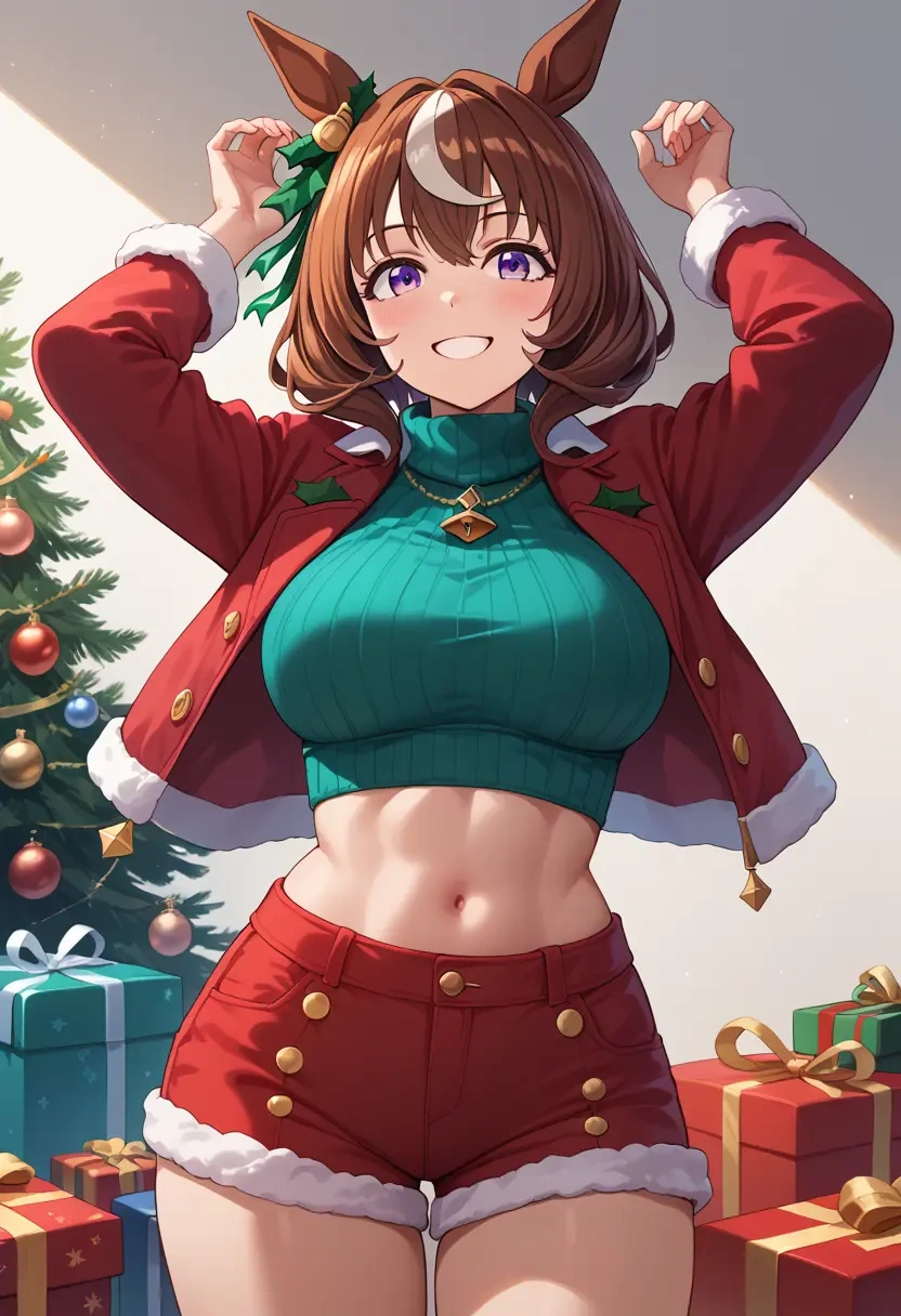 umamusume,satono_diamond_(umamusume),Christmas,red velvet shorts,turtleneck sweater  - 