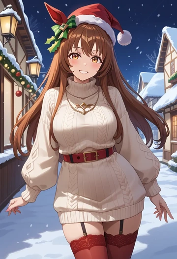 umamusume,satono_diamond_(umamusume),Christmas,sweater dress,stockings  - AI generated anime art