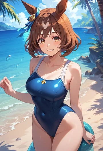 umamusume,satono_diamond_(umamusume),retro style swimsuit,frilled neckline,bow detail  - AI generated anime art