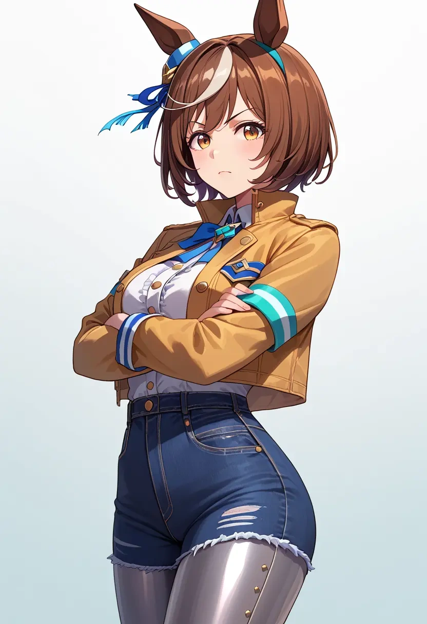 umamusume,satono_diamond_(umamusume),denim jacket,cropped,leather leggings  - 