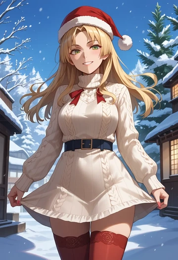 kantai_collection,satsuki_(kancolle),Christmas,sweater dress,stockings  - AI generated anime art