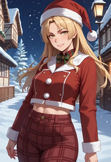 kantai_collection,satsuki_(kancolle),Christmas,plaid trousers  - AI generated anime art