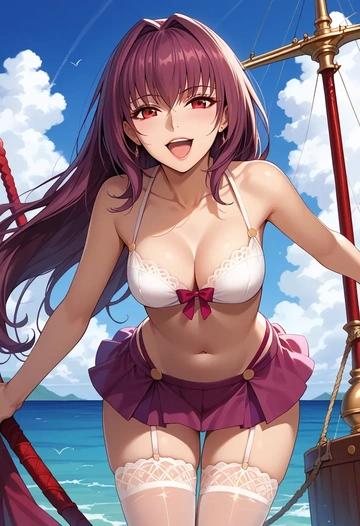 fate_(series),scathach_(fate),mini skirt, stockings  - AI generated anime art