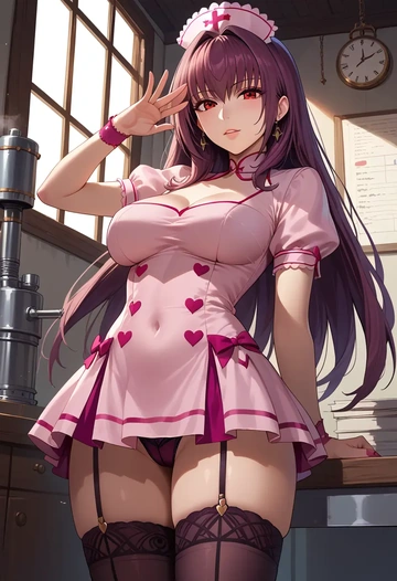 fate_(series),scathach_(fate),nurse pantyhose,mini skirt, sexy  - AI generated anime art