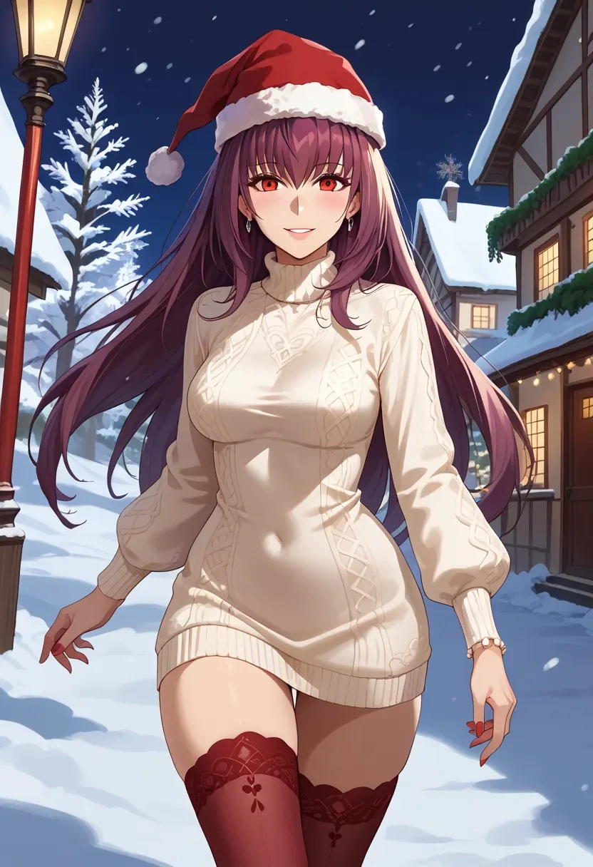 fate_(series),scathach_(fate),Christmas,sweater dress,stockings  - 