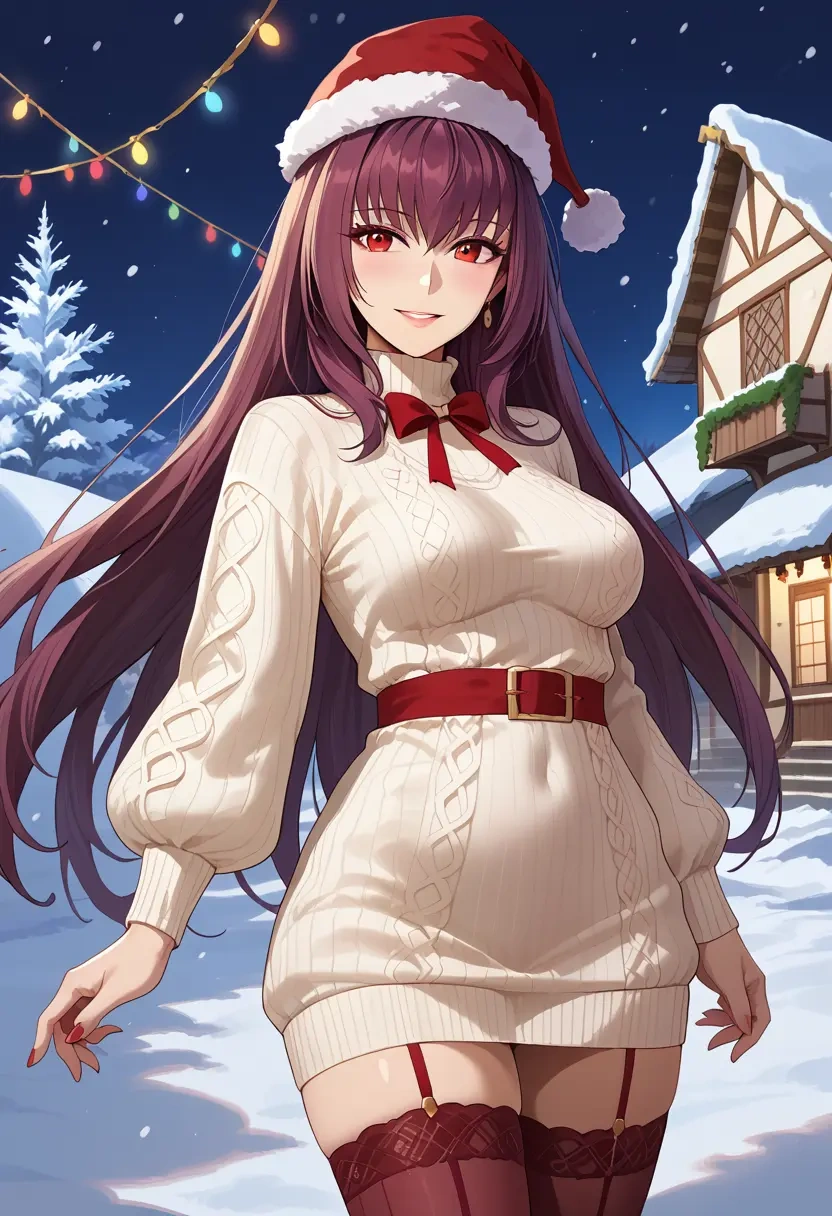 fate_(series),scathach_(fate),Christmas,sweater dress,stockings  - 