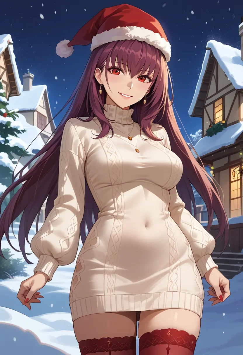 fate_(series),scathach_(fate),Christmas,sweater dress,stockings  - 