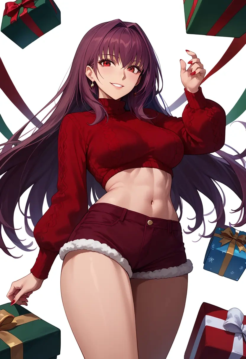 fate_(series),scathach_(fate),Christmas,red velvet shorts,turtleneck sweater  - 