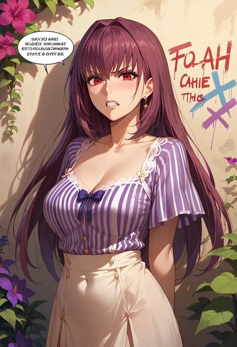 fate_(series),scathach_(fate),striped graffiti blouse,dolphin shorts  - 