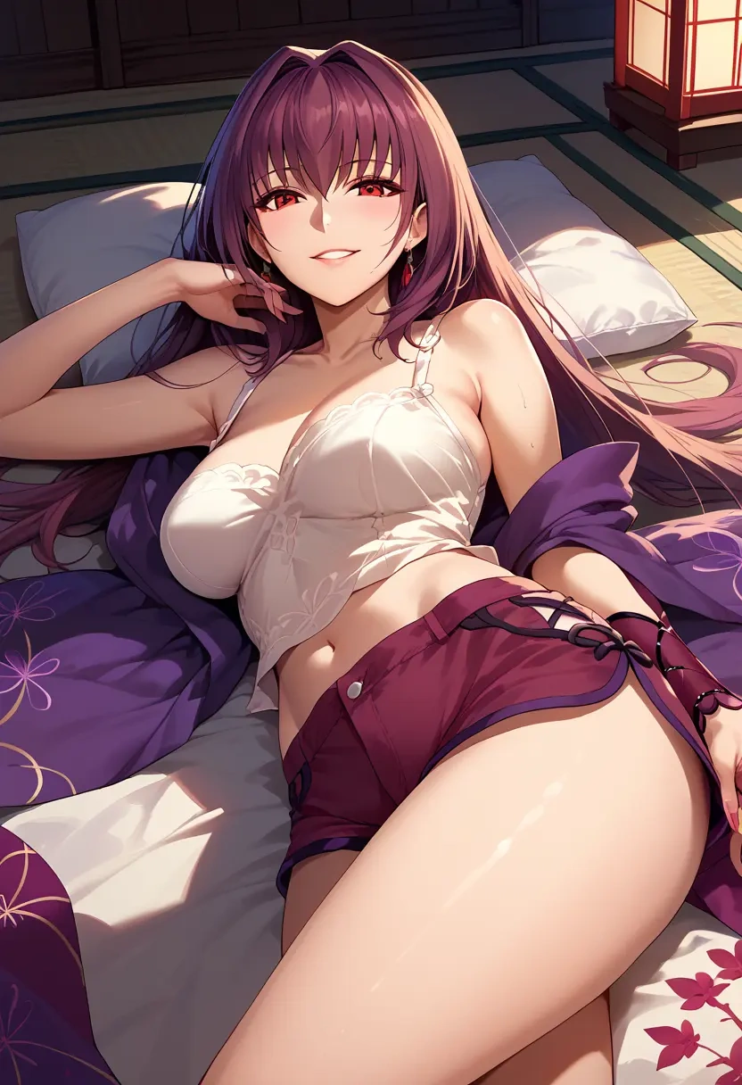 fate_(series),scathach_(fate),graphic tee,shorts,sneakers  - 