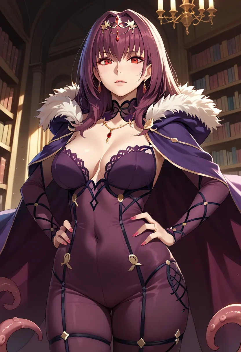 fate_(series),scathach_(fate),cape,hooded,leather pants  - 