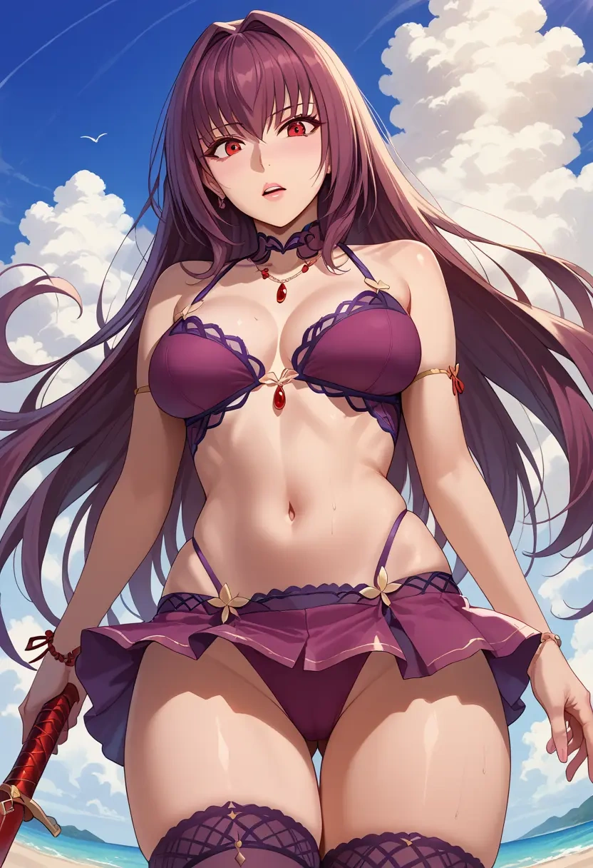 fate_(series),scathach_(swimsuit_assassin)_(fate),mini skirt, stockings  - 