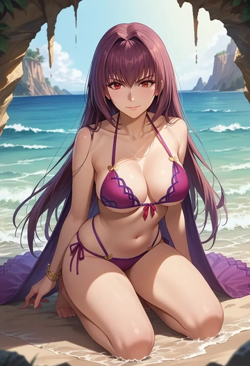 fate_(series),scathach_(swimsuit_assassin)_(fate),bikini,rainbow-colored,sexy  - AI generated anime art