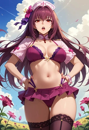 fate_(series),scathach_(swimsuit_assassin)_(fate),nurse pantyhose,mini skirt, sexy  - AI generated anime art