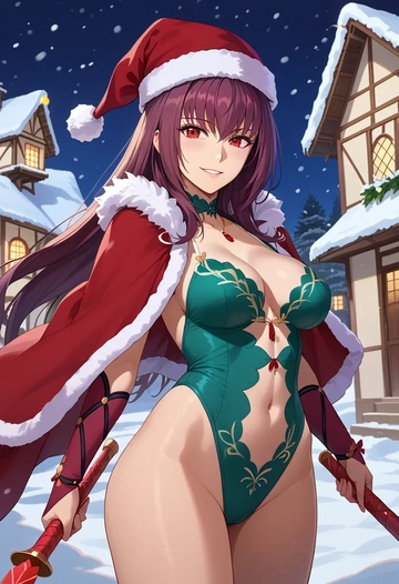 fate_(series),scathach_(swimsuit_assassin)_(fate),Christmas,dress  - AI generated anime art