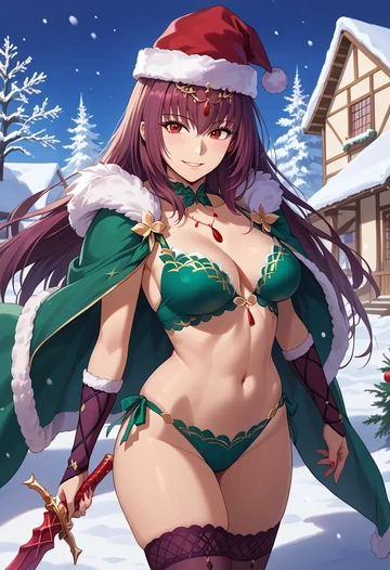 fate_(series),scathach_(swimsuit_assassin)_(fate),Christmas,dress  - AI generated anime art