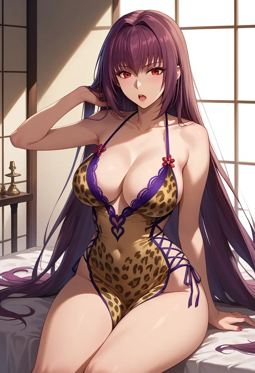 fate_(series),scathach_(swimsuit_assassin)_(fate),leopard print,silk slip dress  - 