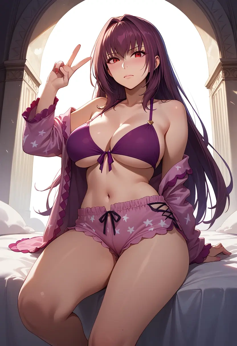 fate_(series),scathach_(swimsuit_assassin)_(fate),pajamas, low-waisted shorts  - 