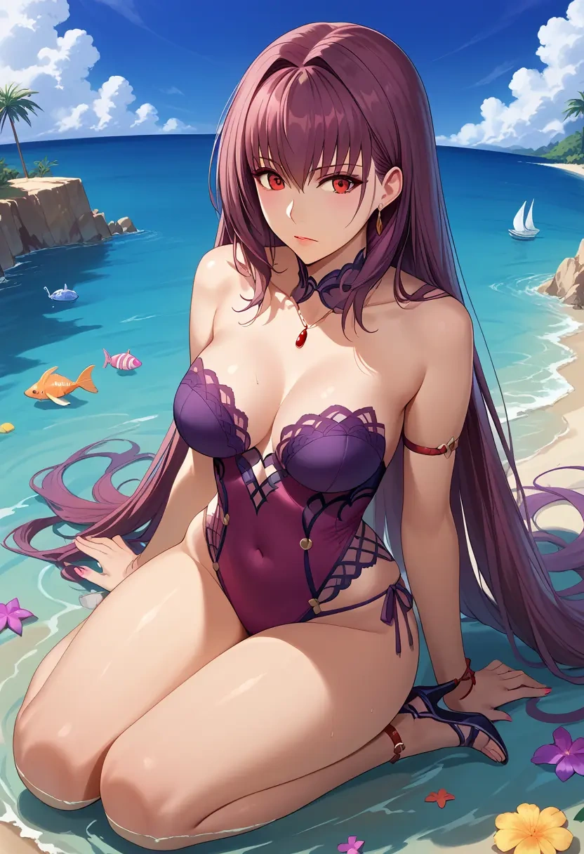 fate_(series),scathach_(swimsuit_assassin)_(fate),gown,strapless,mermaid silhouette  - 