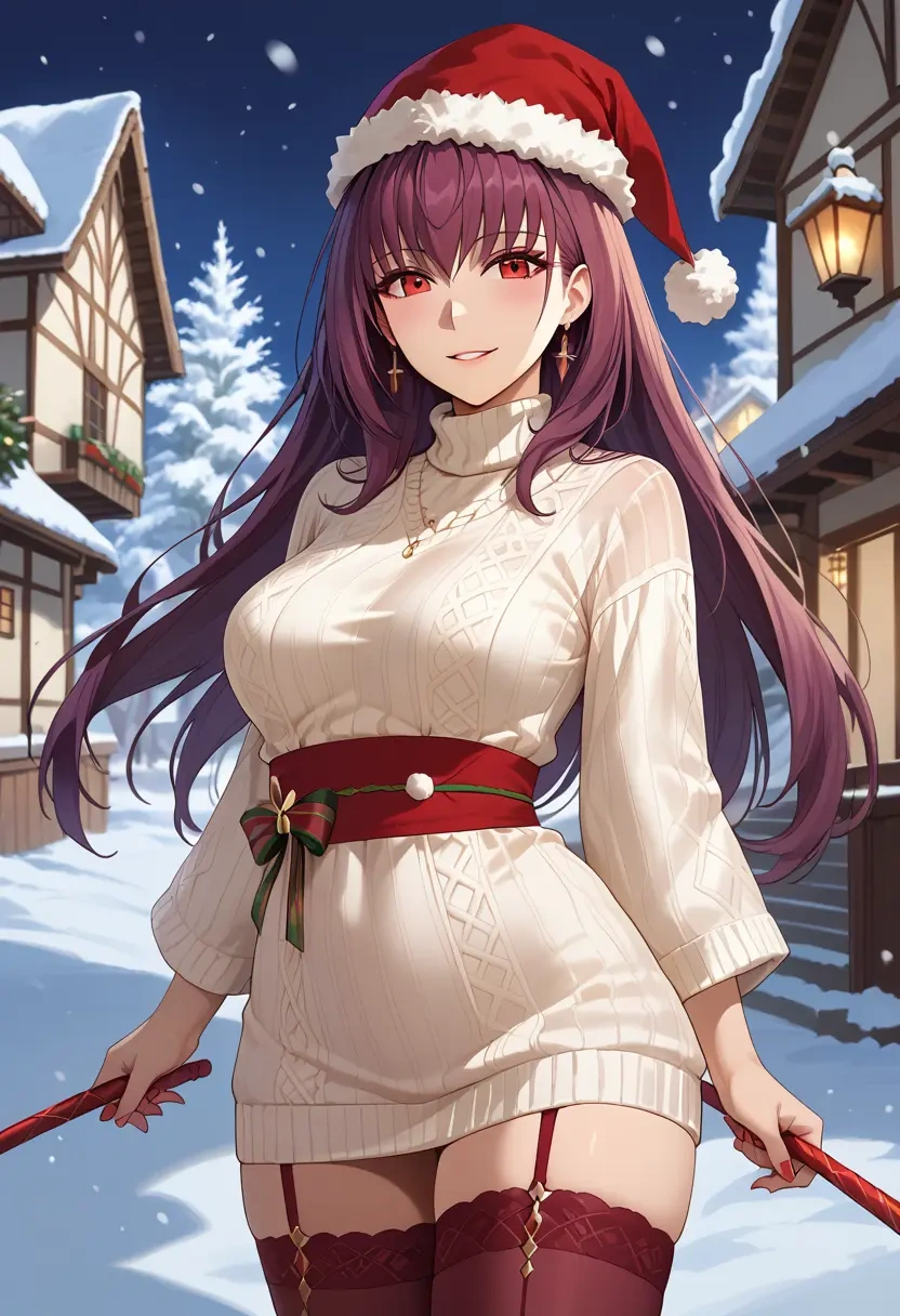 fate_(series),scathach_skadi_(fate),Christmas,sweater dress,stockings  - 