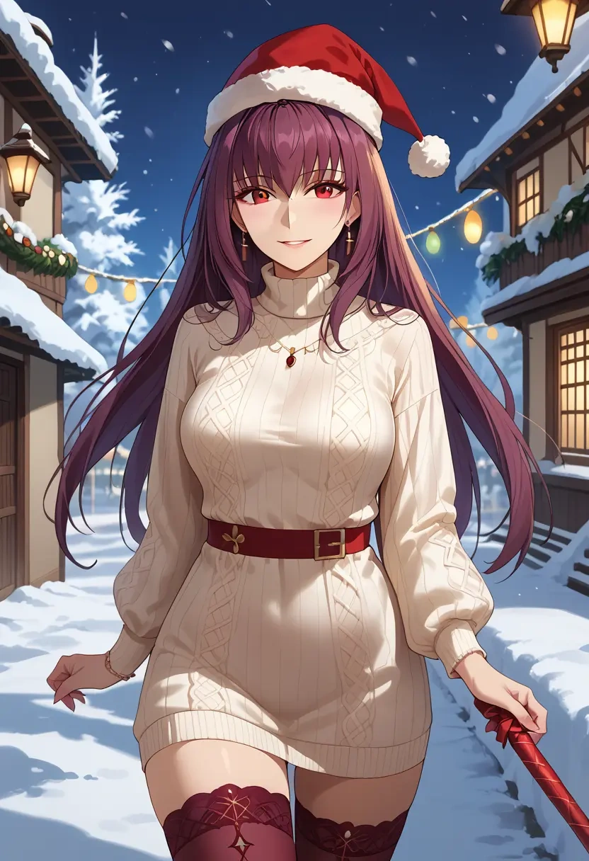 fate_(series),scathach_skadi_(fate),Christmas,sweater dress,stockings  - 