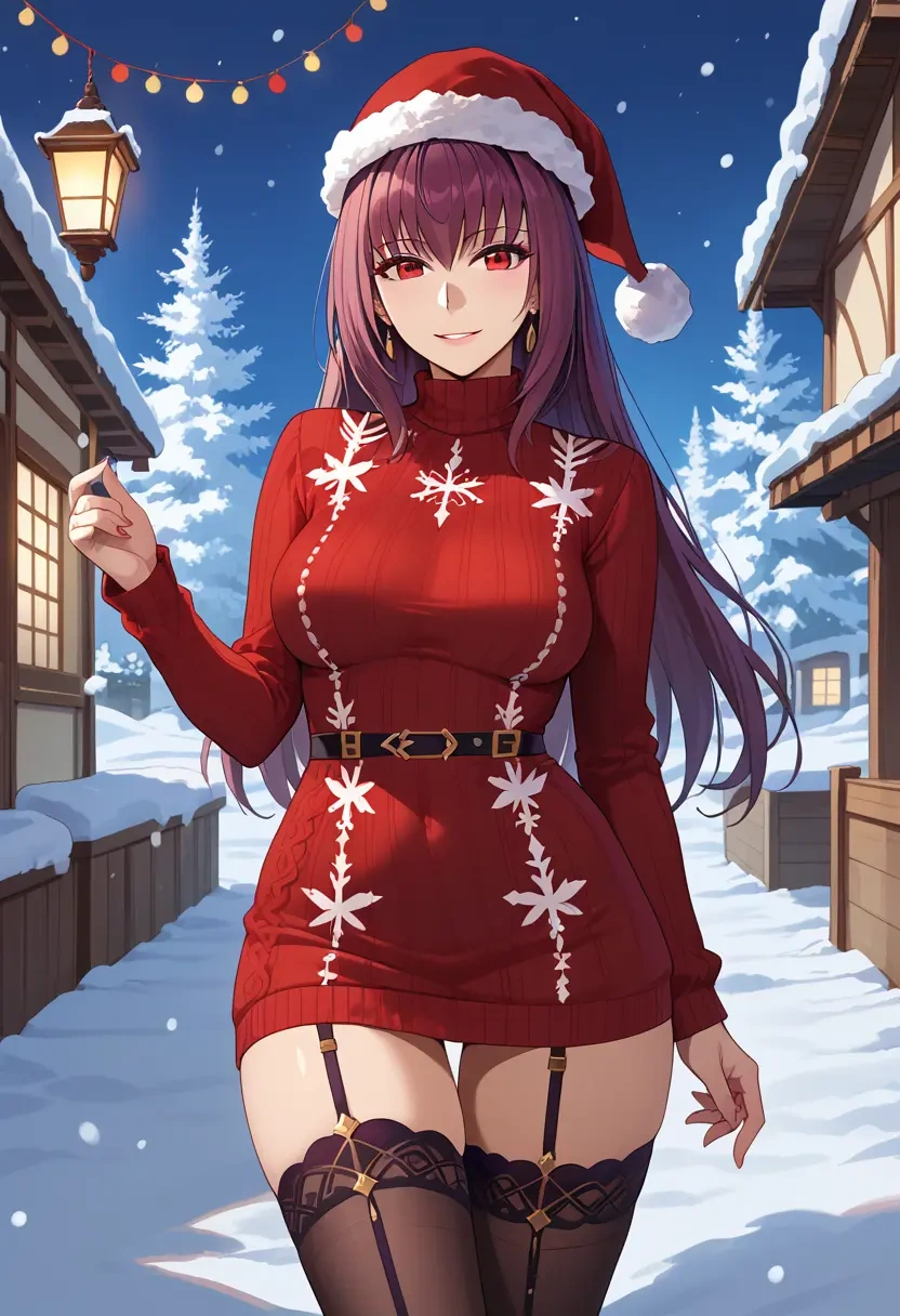 fate_(series),scathach_skadi_(fate),sweater,stockings,Thigh garters  - 