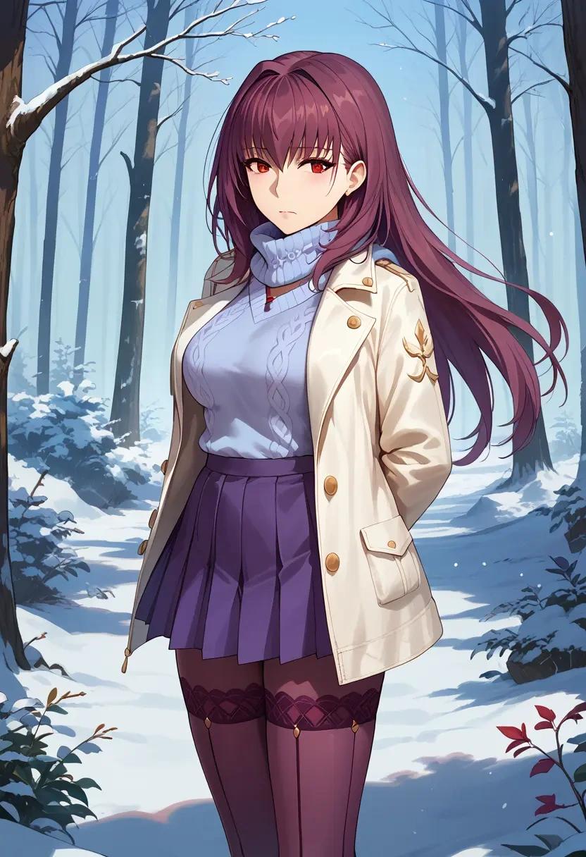 fate_(series),scathach_skadi_(fate),winter,student uniform,puffer jacket  - 