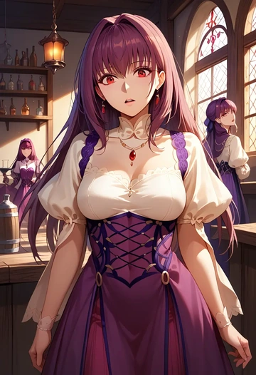 fate_(series),scathach_skadi_(fate),graphic tee,dolphin shorts  - AI generated anime art