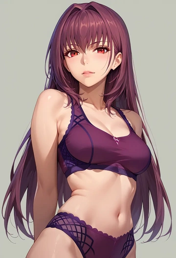 fate_(series),scathach_skadi_(fate),sports bra,wide-leg joggers  - AI generated anime art