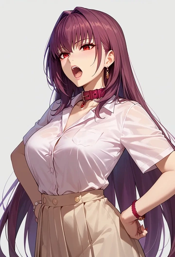 fate_(series),scathach_skadi_(fate),polo shirt,tennis skirt  - AI generated anime art