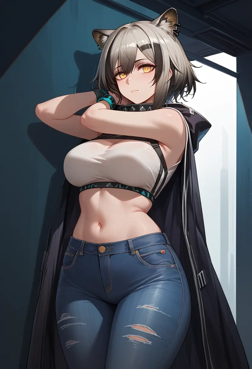 arknights,schwarz_(arknights),crop top  - 