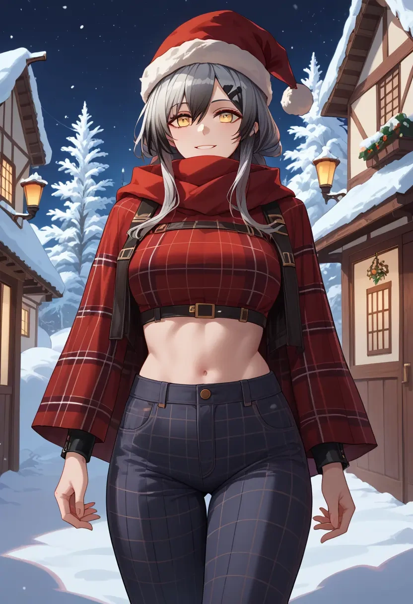 arknights,schwarz_(arknights),Christmas,plaid trousers  - 