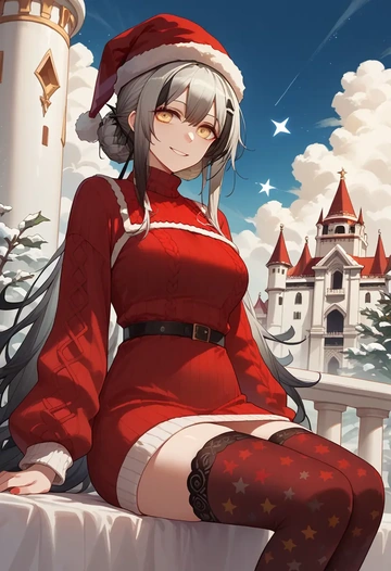 arknights,schwarz_(arknights),Christmas,sweater dress,stockings  - AI generated anime art