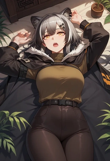 arknights,schwarz_(arknights),cape,hooded,leather pants  - AI generated anime art