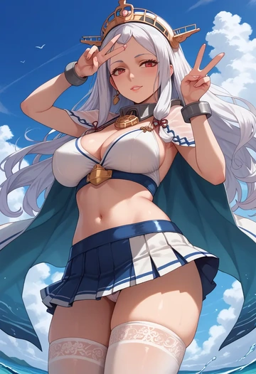 kantai_collection,seaport_princess,mini skirt, stockings  - AI generated anime art