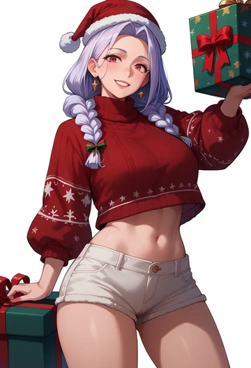 kantai_collection,seaport_princess,Christmas,red velvet shorts,turtleneck sweater  - AI generated anime art