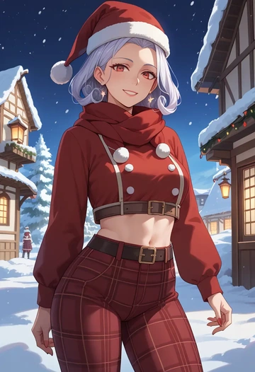 kantai_collection,seaport_princess,Christmas,plaid trousers  - AI generated anime art