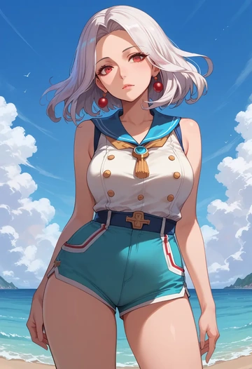 kantai_collection,seaport_princess,sleeveless swim top,shorts-style bottom,contrast stitching  - AI generated anime art