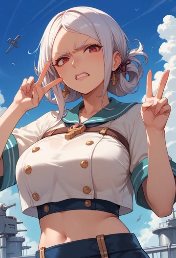 kantai_collection,seaport_princess,crop top,loose joggers,headset  - AI generated anime art