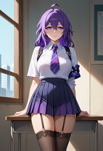 star rail,seele,jk uniform, stockings  - AI generated anime art