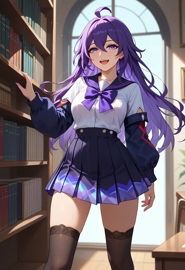 star rail,seele,jk uniform, stockings  - AI generated anime art