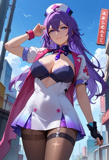 star rail,seele,nurse, pantyhose,mini skirt  - AI generated anime art