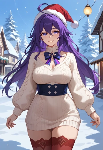 star rail,seele,Christmas,sweater dress,stockings  - AI generated anime art