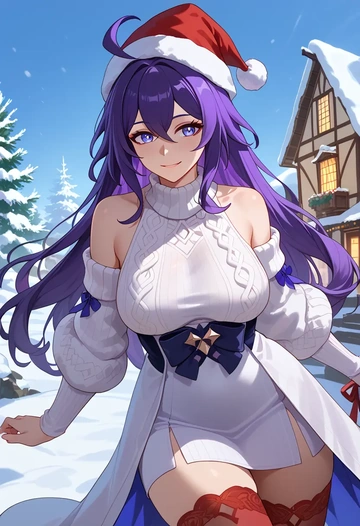 star rail,seele,Christmas,sweater dress,stockings  - AI generated anime art