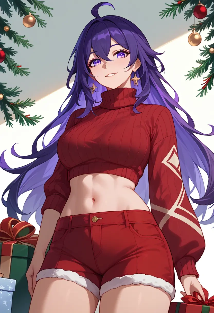 star rail,seele,Christmas,red velvet shorts,turtleneck sweater  - 